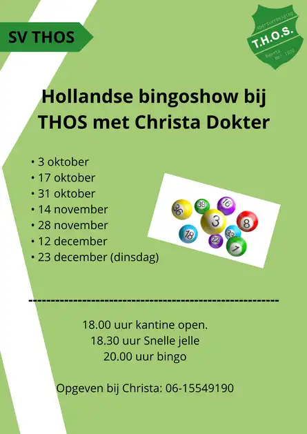 Hollandse Bingo bij THOS! 🎉 Sportvereniging THOS Beerta